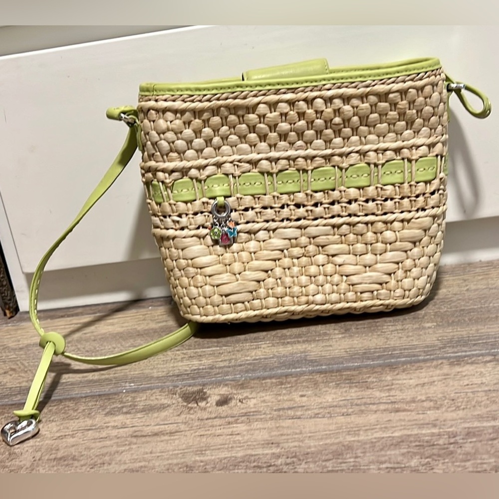 Brighton Authentic Vintage Straw Purse Lime Green Trim & Strap - Picture 2 of 13